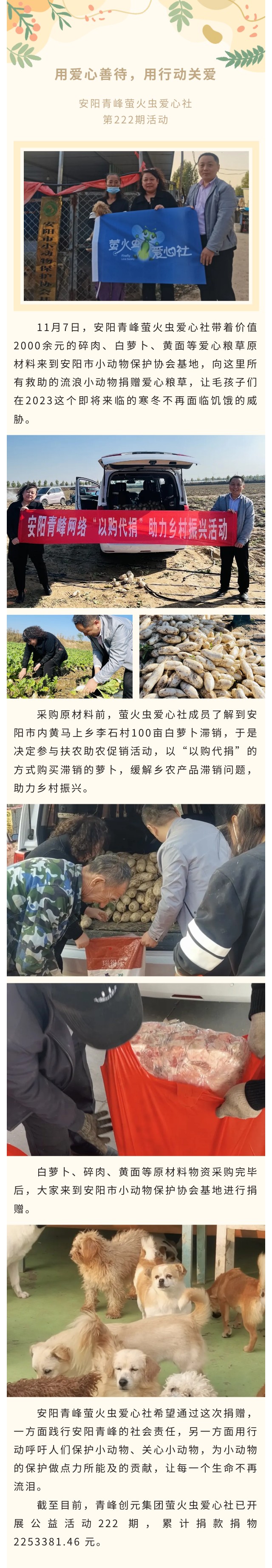 用愛心善待，用行動關(guān)愛--青峰創(chuàng)元集團(tuán)螢火蟲愛心活動第222期報道